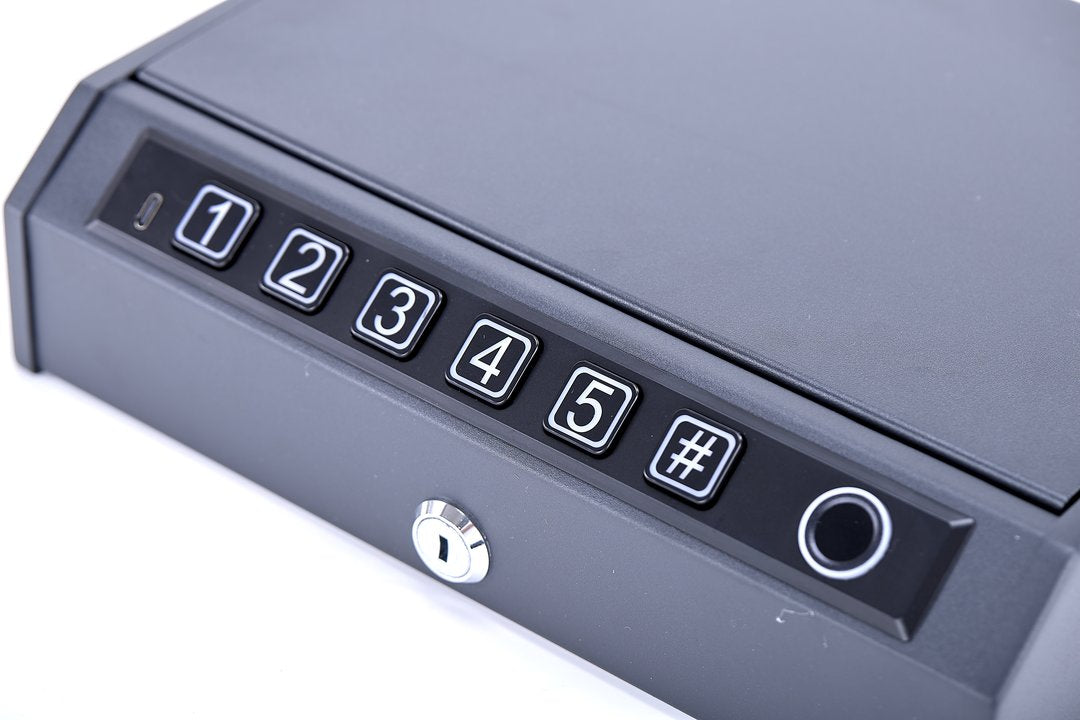 K2 Biometric Fingerprint Gun Safe Quick Access | Portable Car Lock Box Solid Steel Security | For Handguns